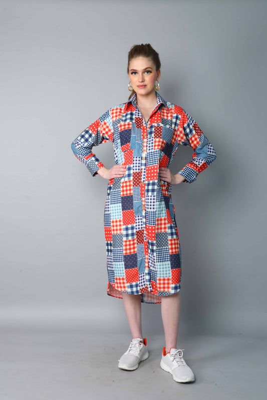 Patchwork Print Shirt Dress