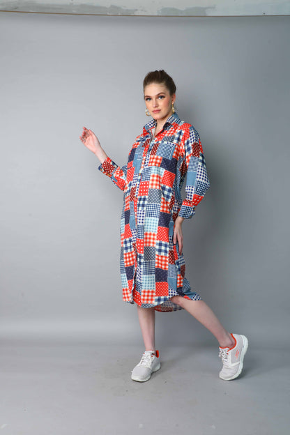 Patchwork Print Shirt Dress