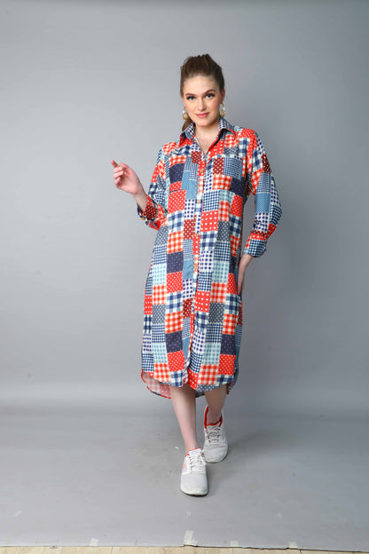 Patchwork Print Shirt Dress