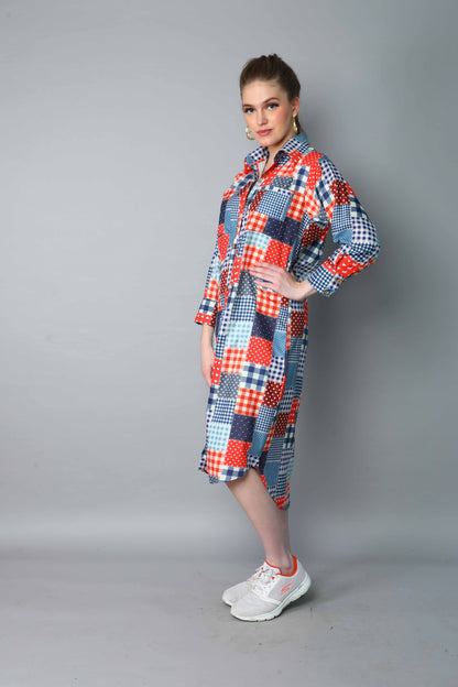 Patchwork Print Shirt Dress