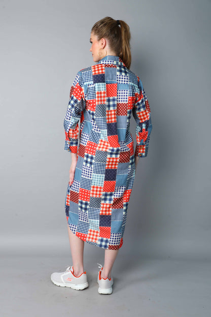 Patchwork Print Shirt Dress