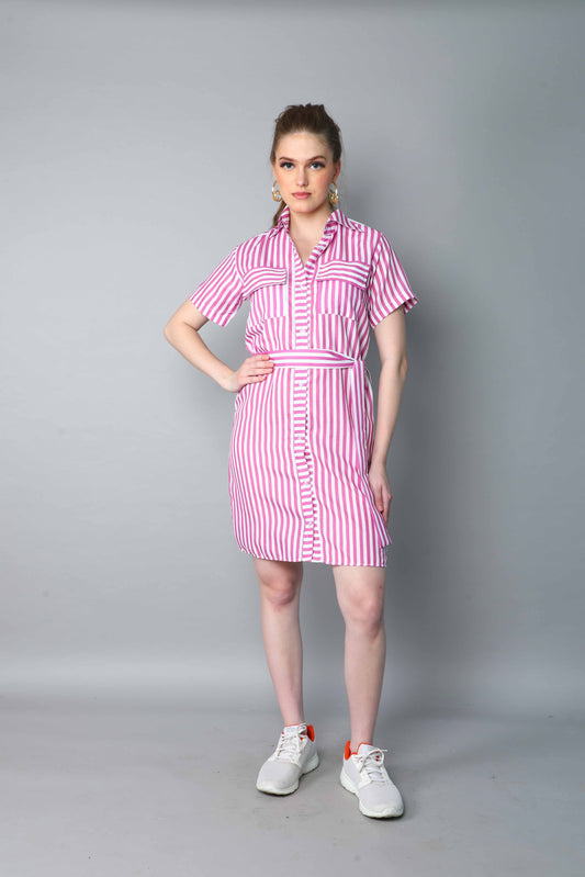 Sway In Stripes Shirt Dress -Purple