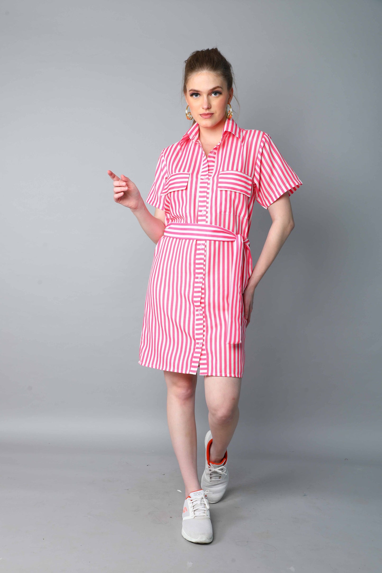Sway In Stripes Shirt Dress -Pink