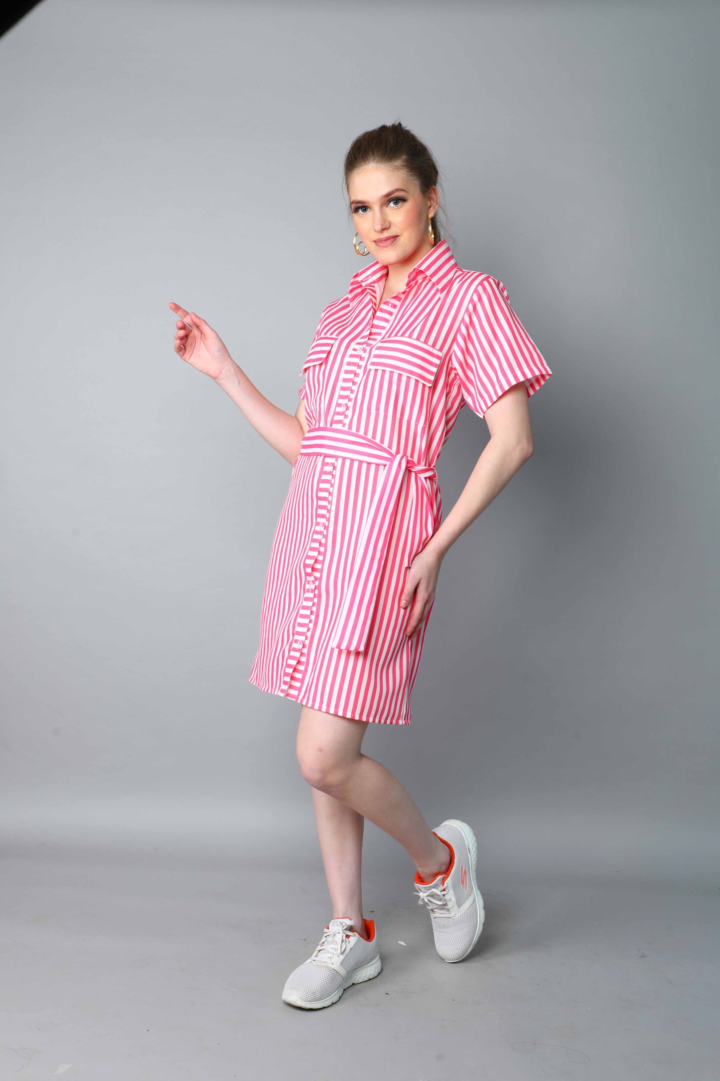 Sway In Stripes Shirt Dress -Pink