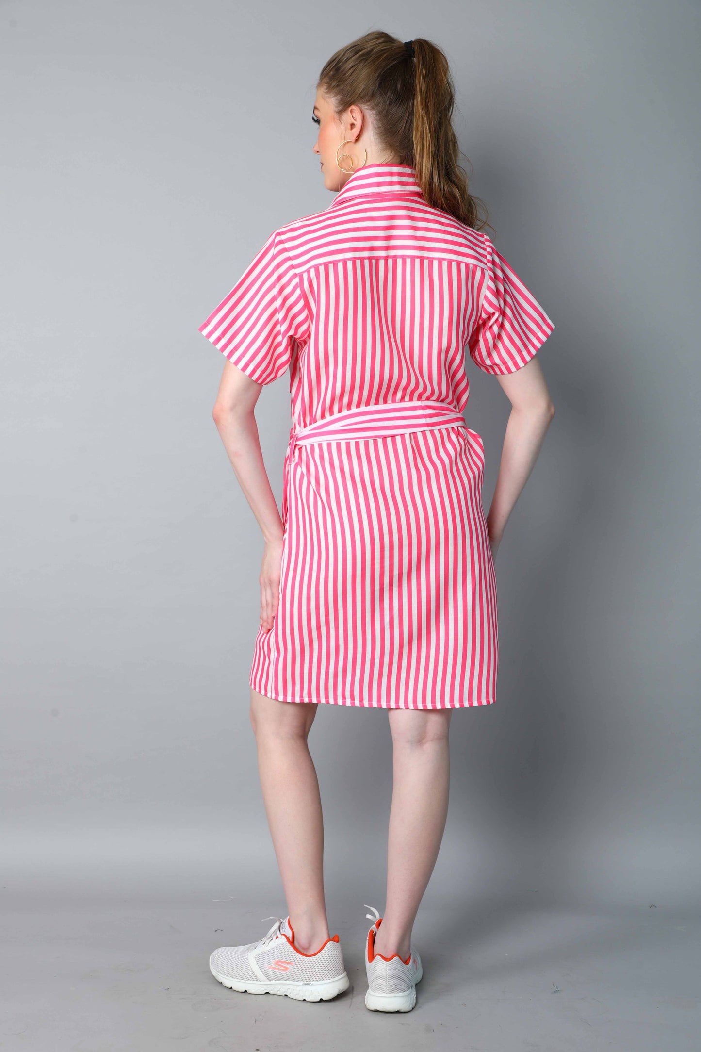 Sway In Stripes Shirt Dress -Pink