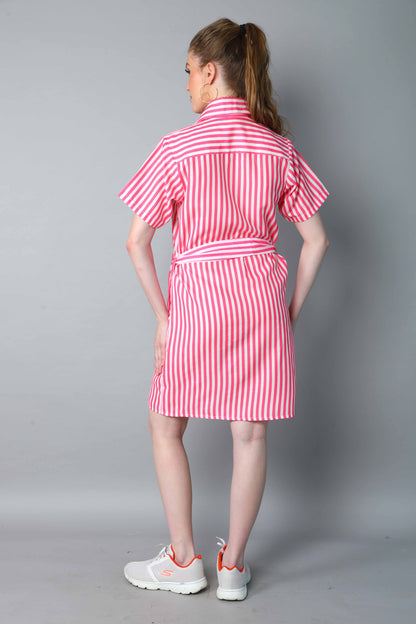 Sway In Stripes Shirt Dress -Pink