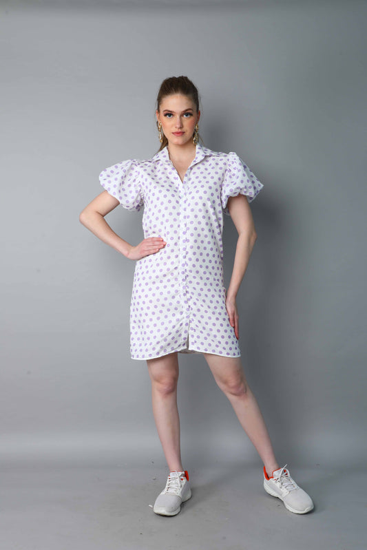 Polkadot Puff Sleeves Shirt Dress