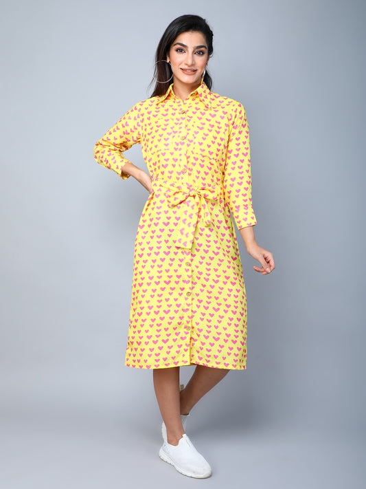Heart Beat Shirt Dress -Yellow