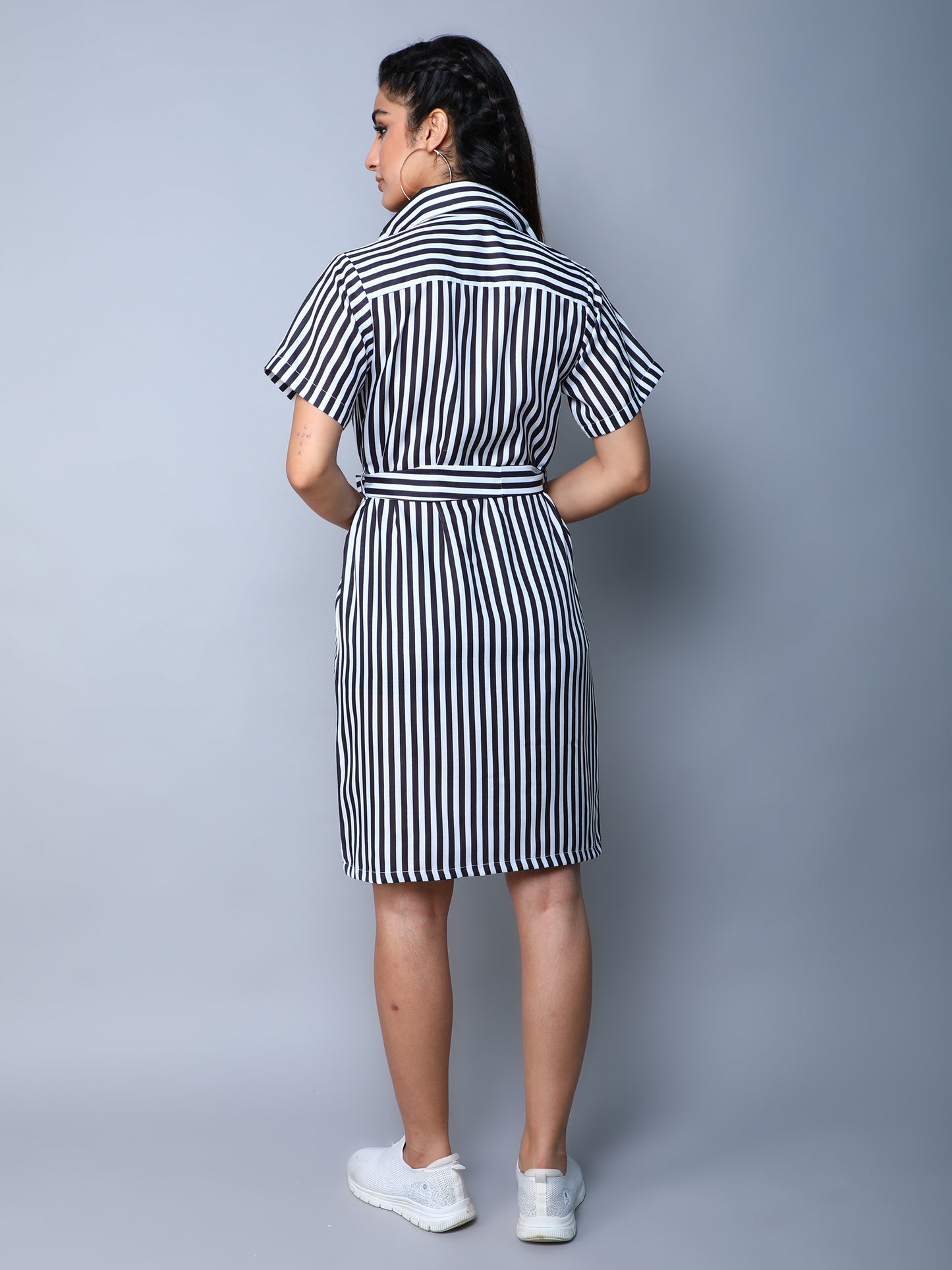 Sway In Stripes Shirt Dress -Black