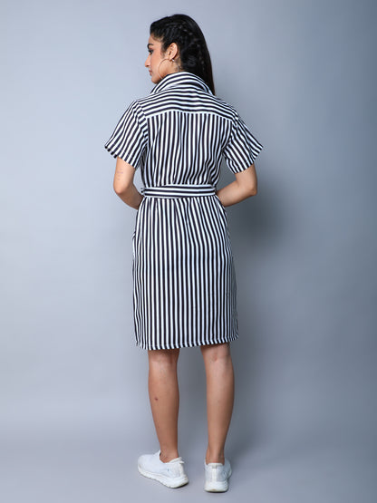 Sway In Stripes Shirt Dress -Black