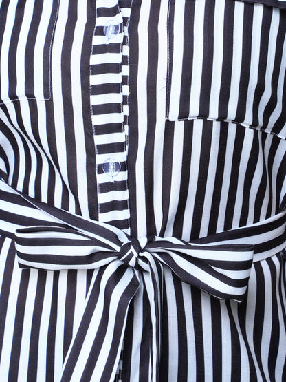 Sway In Stripes Shirt Dress -Black