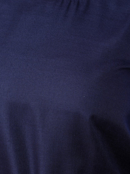 Navy Blue Dress with Printed Puff Sleeves