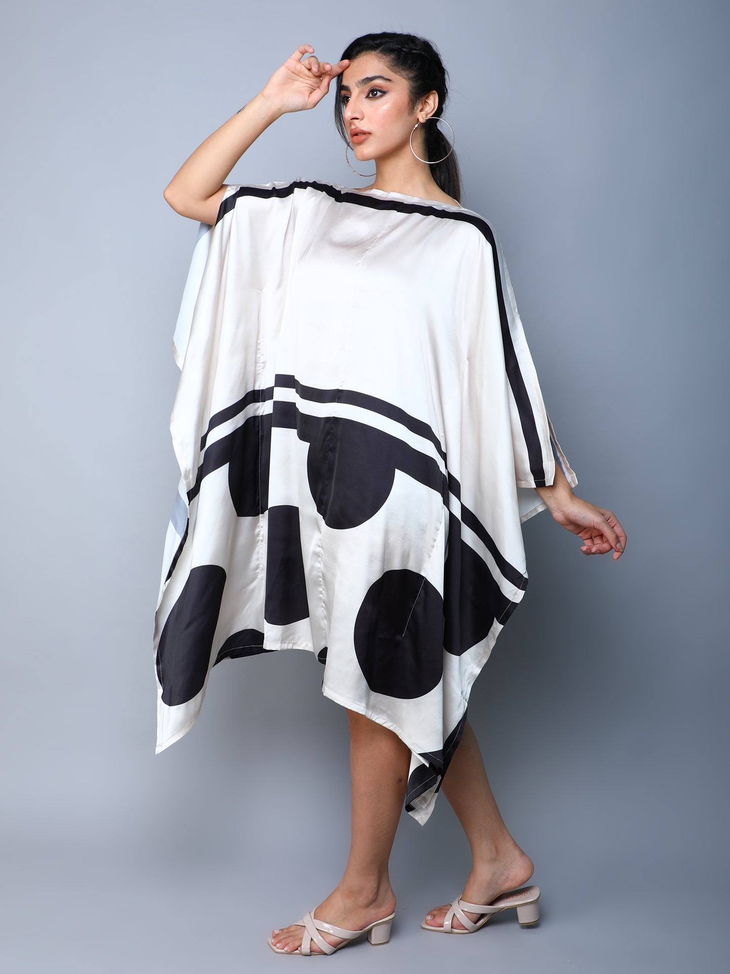 Satin Finish Polkadot Kaftan Dress