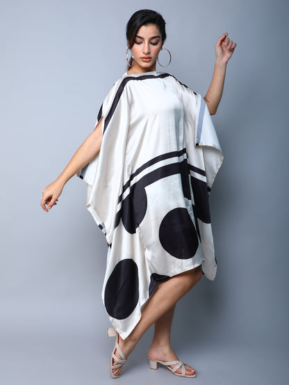 Satin Finish Polkadot Kaftan Dress