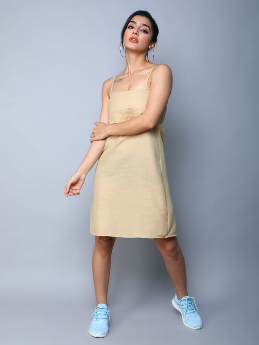 Spaghetti Strap Dress-Beige