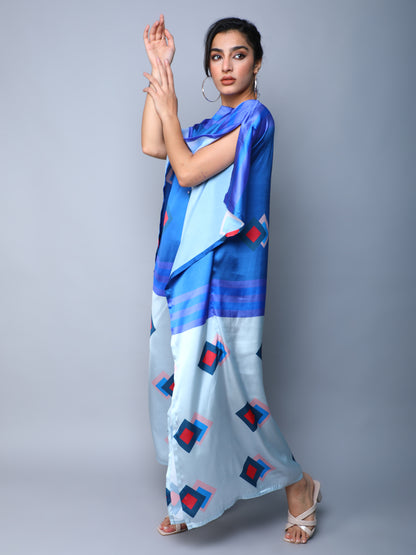Satin Gometric Print Colorblock Kaftan