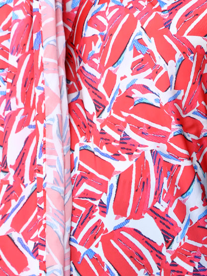 One-Shoulder Abstract Print Maxi Dress-Red