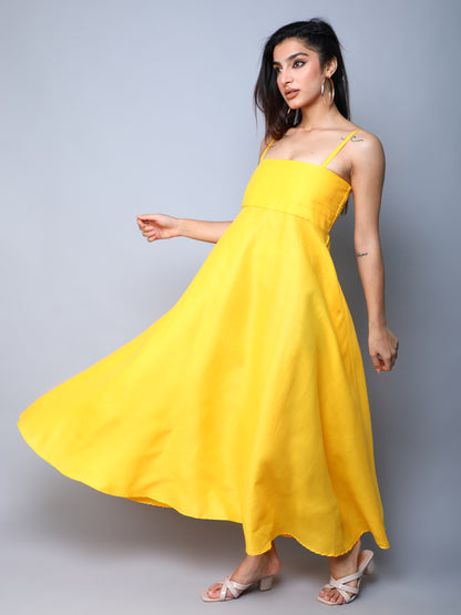 Twirl & Toast Spagetti Dress-Yellow