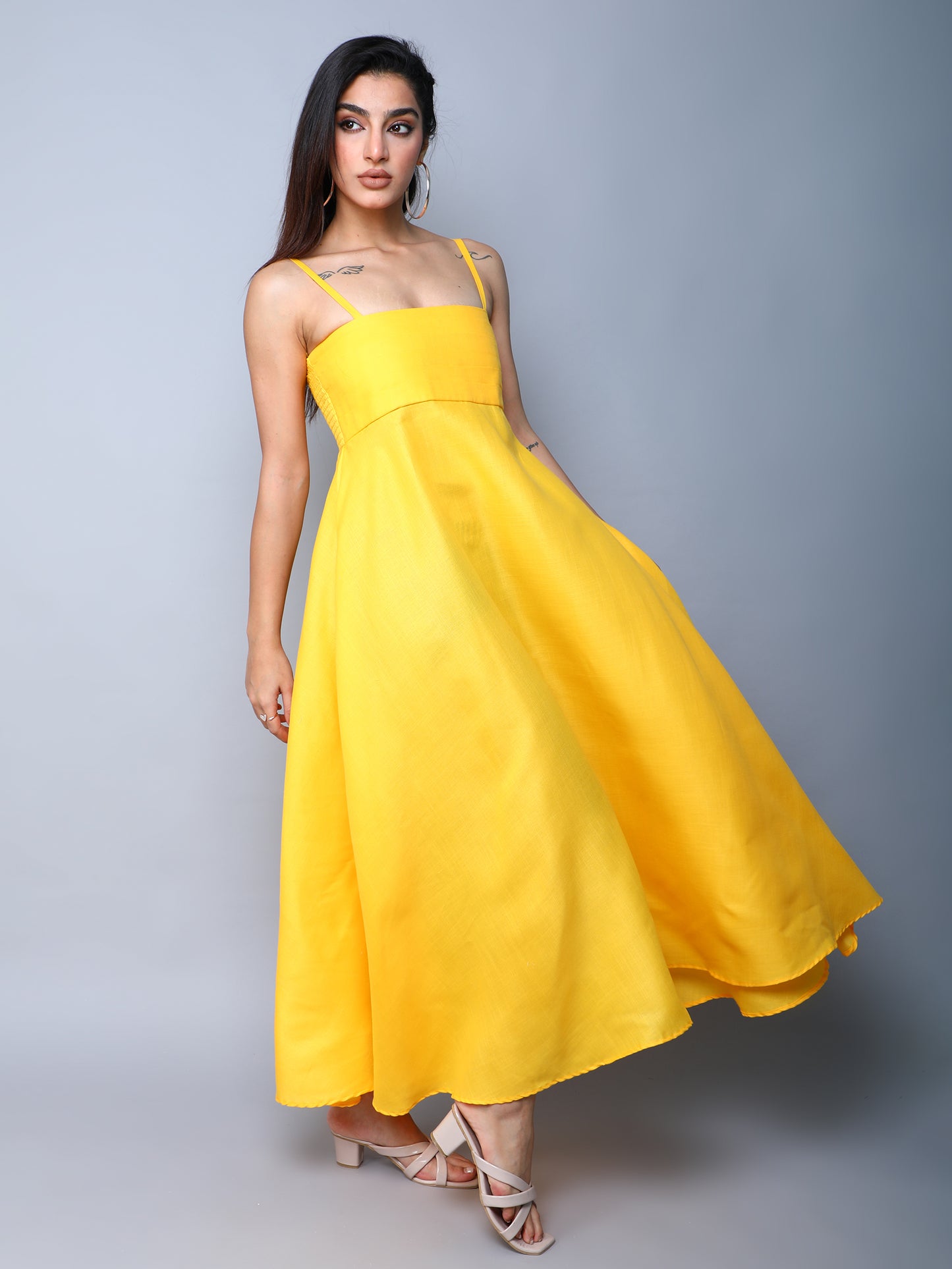 Twirl & Toast Spagetti Dress-Yellow