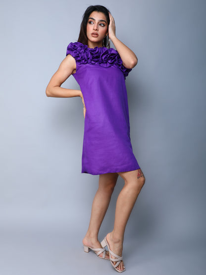 Ruffle Drama One Shoulder Dress -Purple