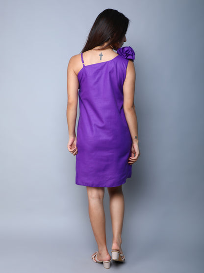 Ruffle Drama One Shoulder Dress -Purple
