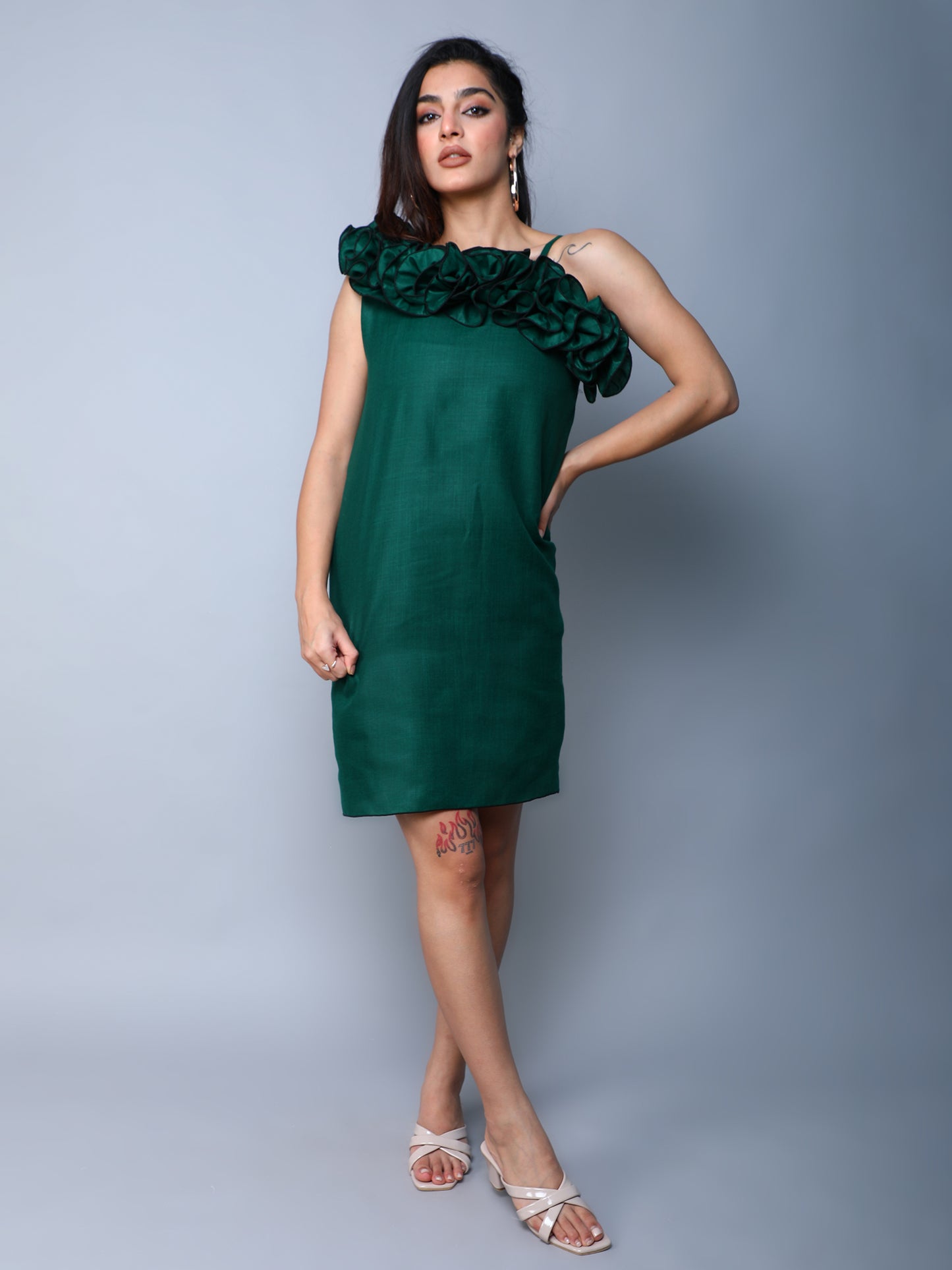 Ruffle Drama Dress -Green