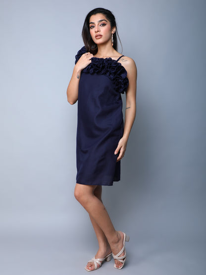 Ruffle Drama Dress -Navy Blue