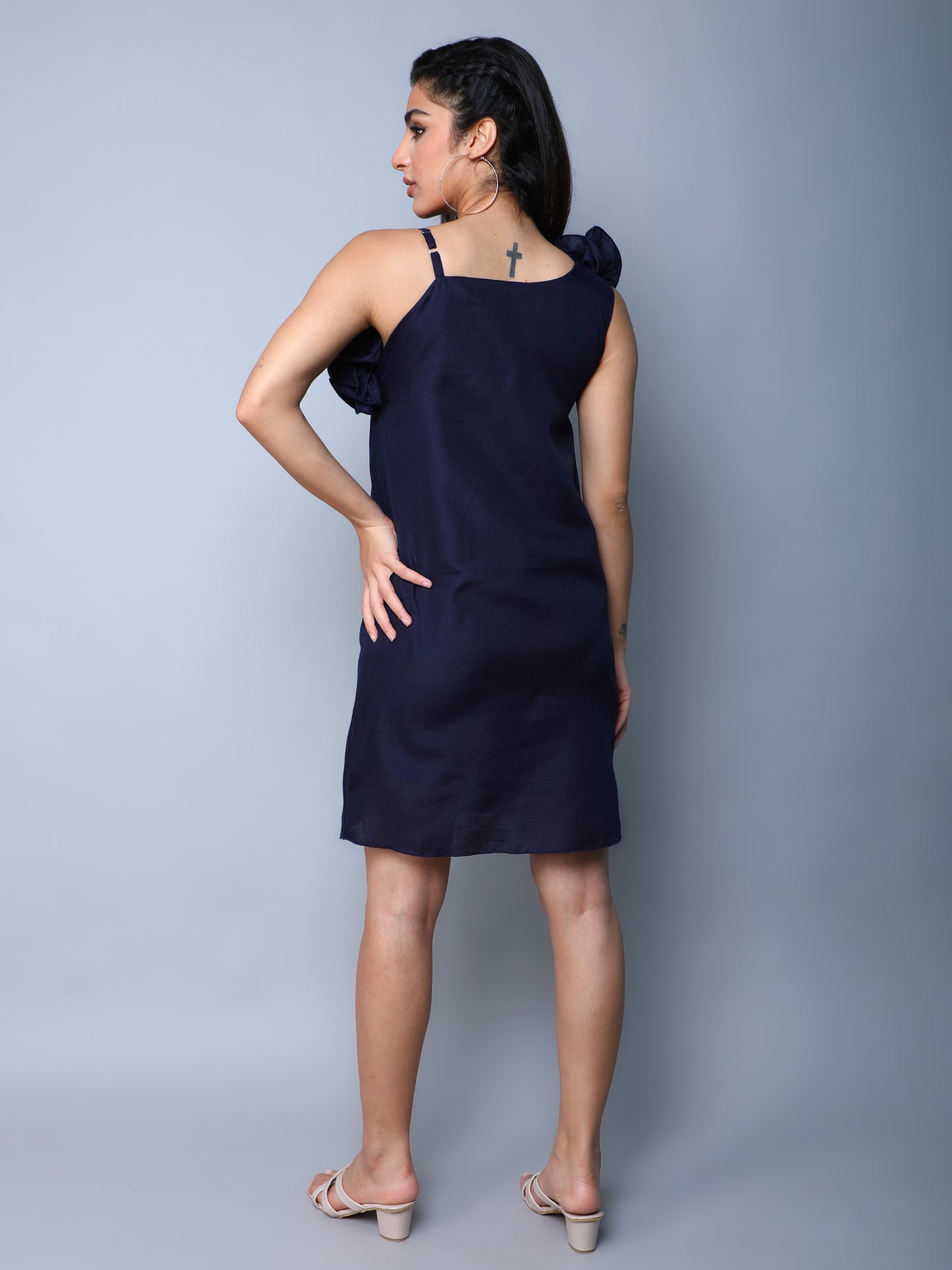Ruffle Drama Dress -Navy Blue