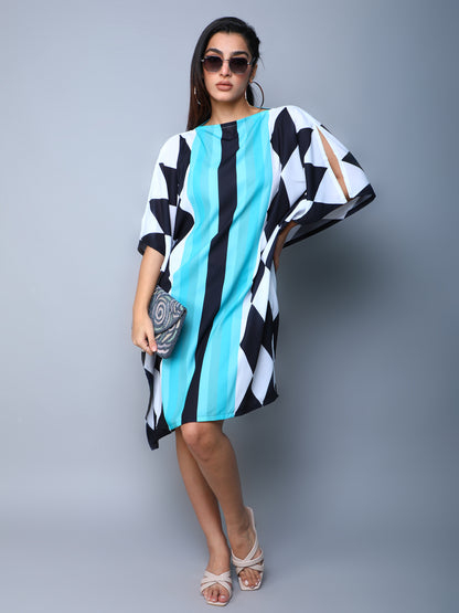 Geometric Print Shift Dress with Slit Sleeves