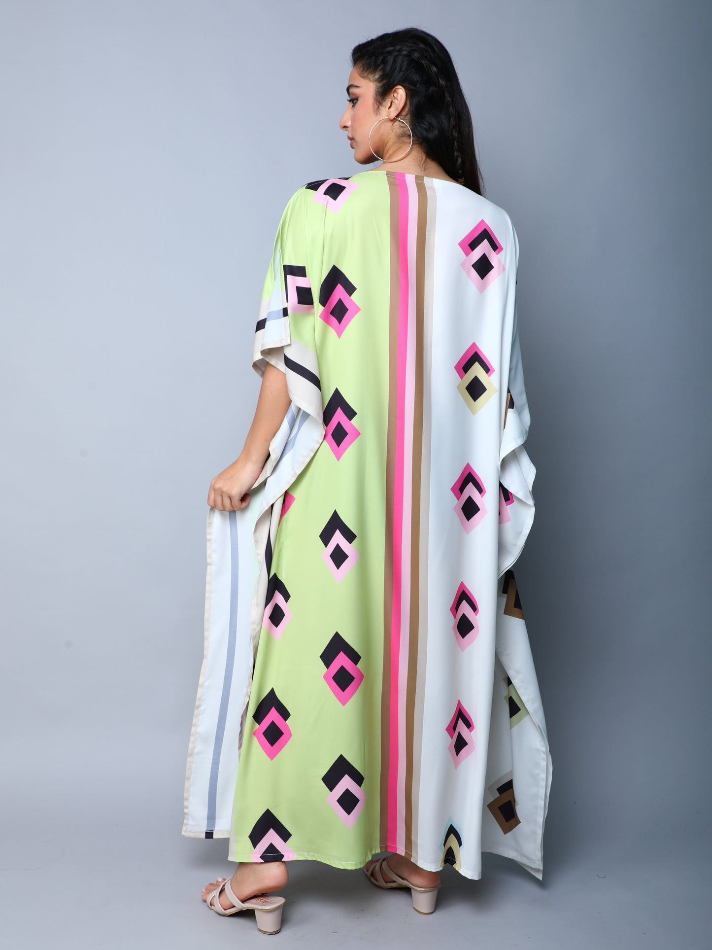 Gometric Print Colorblock Kaftan -Green
