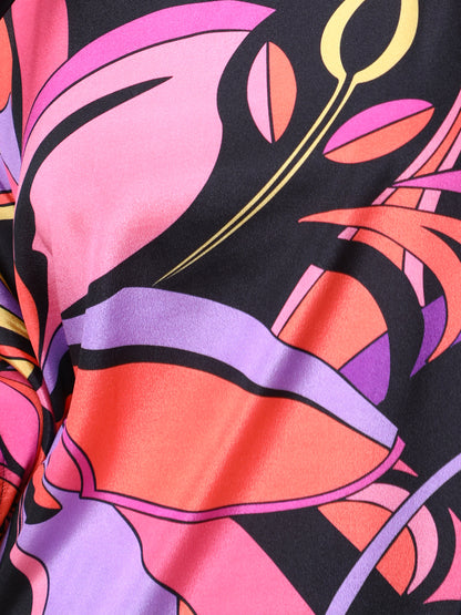 Elegant Abstract Print Satin Kaftan Dress – Pink