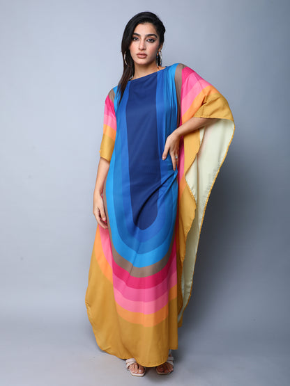 Multicolor Gradient Kaftan Dress in Luxe Satin Finish