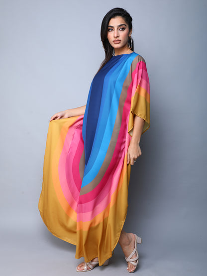 Multicolor Gradient Kaftan Dress in Luxe Satin Finish