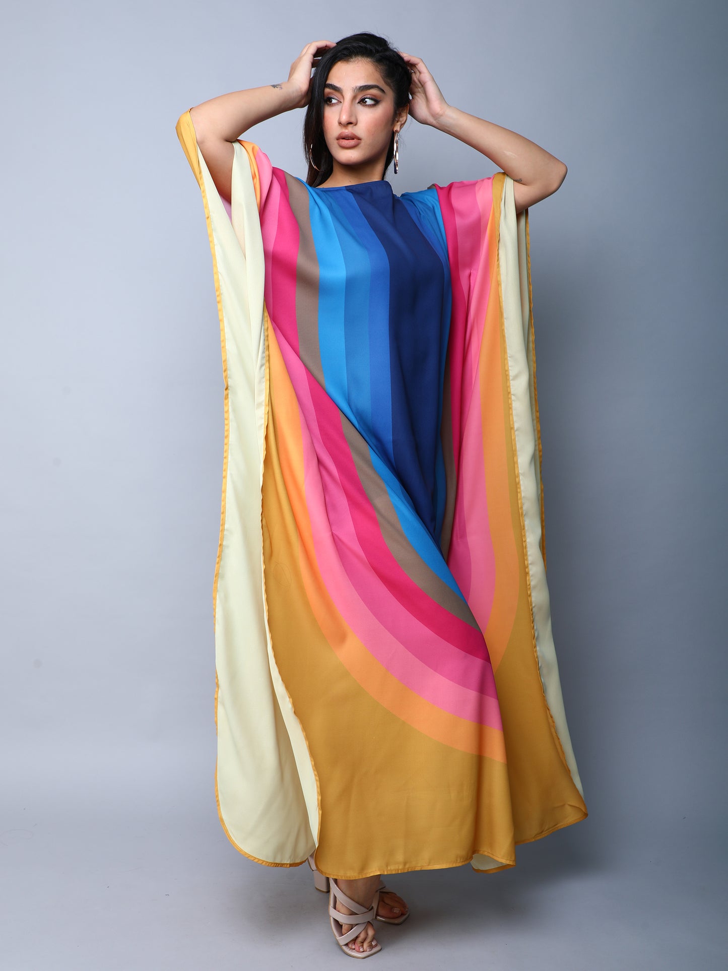 Multicolor Gradient Kaftan Dress in Luxe Satin Finish