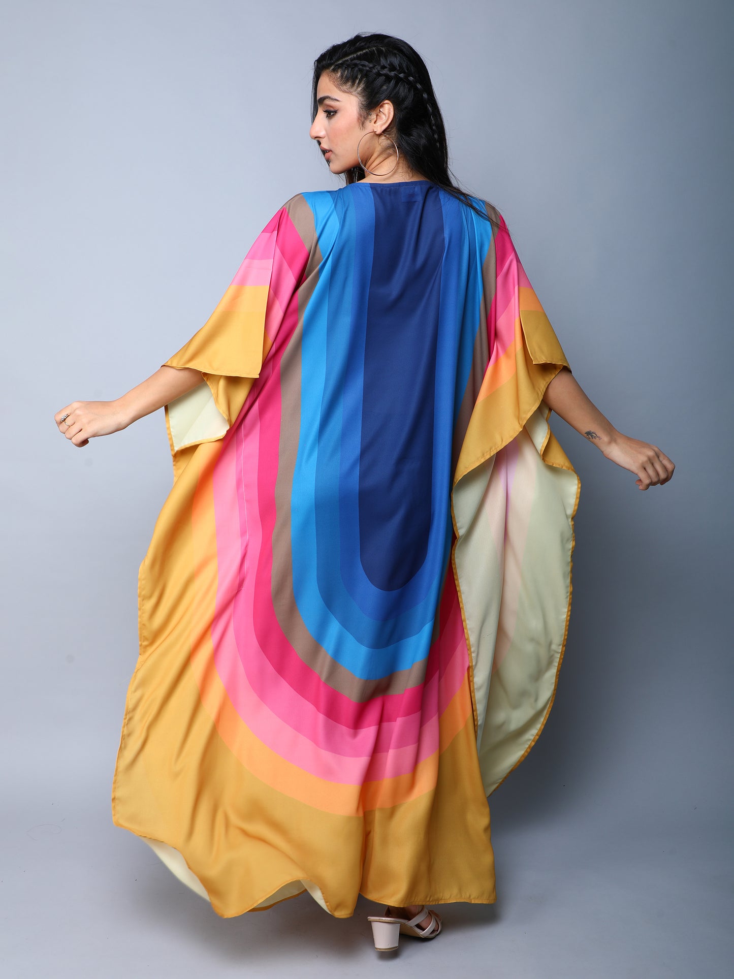 Multicolor Gradient Kaftan Dress in Luxe Satin Finish