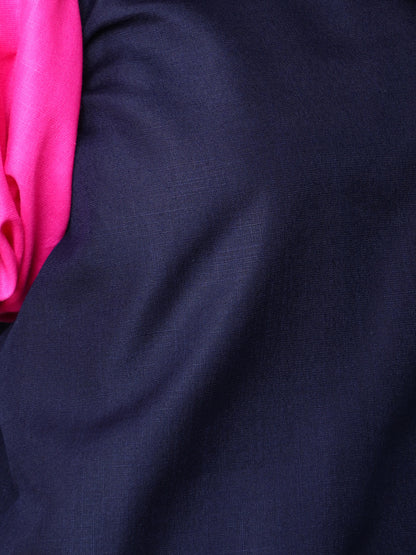 ColorBlock PuffSleeves Cotton Dress -Navy Blue