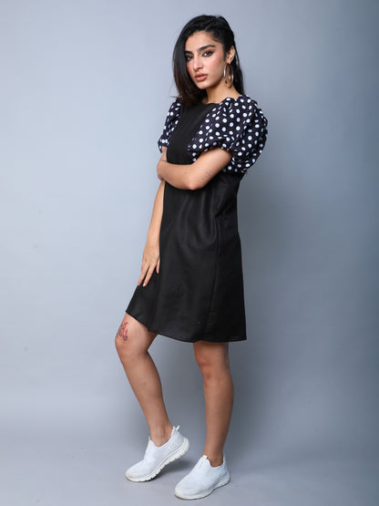 Black Dress with Polkadot Puff Sleeves