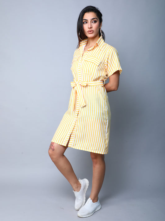 Sway In Stripes Shirt Dress -Yellow
