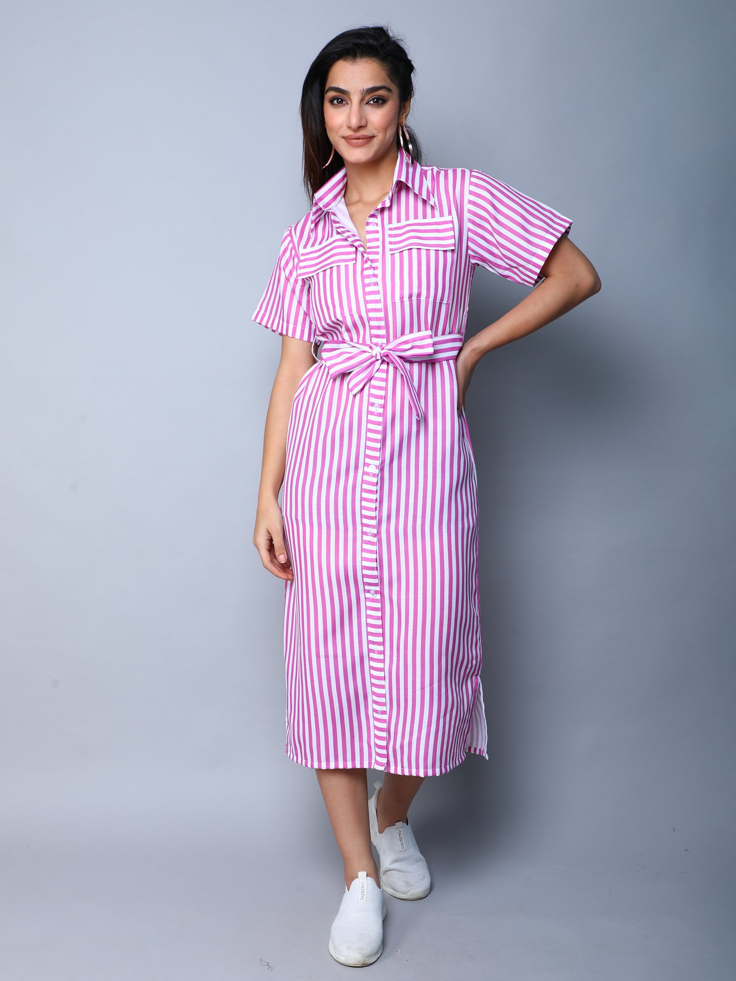 Sway In Stripes Midi  Shirt Dress - Purple