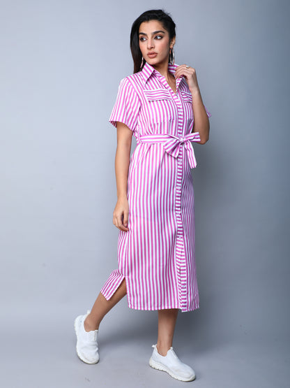 Sway In Stripes Midi  Shirt Dress - Purple