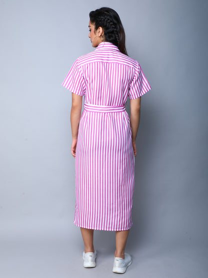 Sway In Stripes Midi  Shirt Dress - Purple