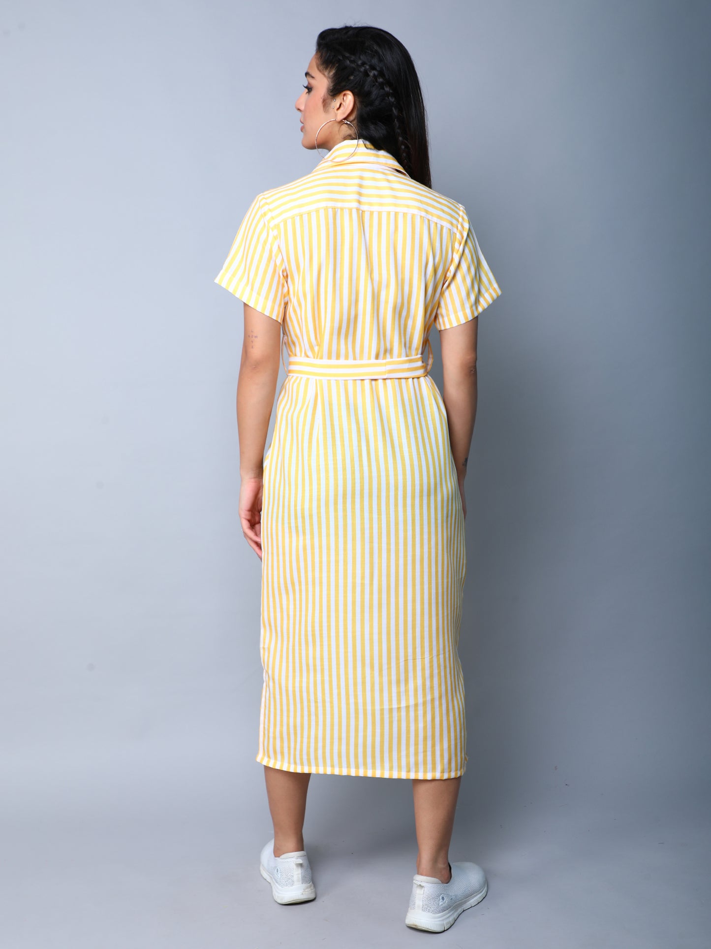 Sway In Stripes Midi  Shirt Dress - Yellow