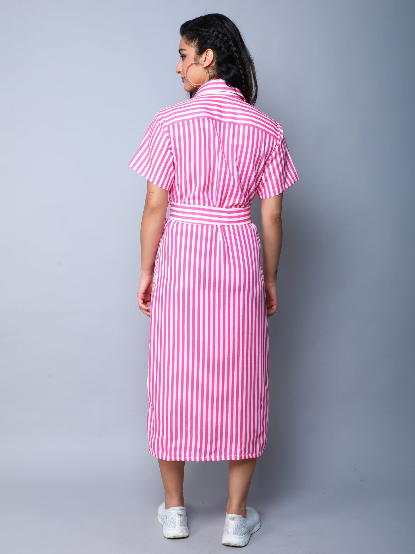 Sway In Stripes Midi  Shirt Dress - Pink