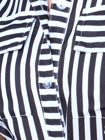 Sway In Stripes Midi  Shirt Dress -Black