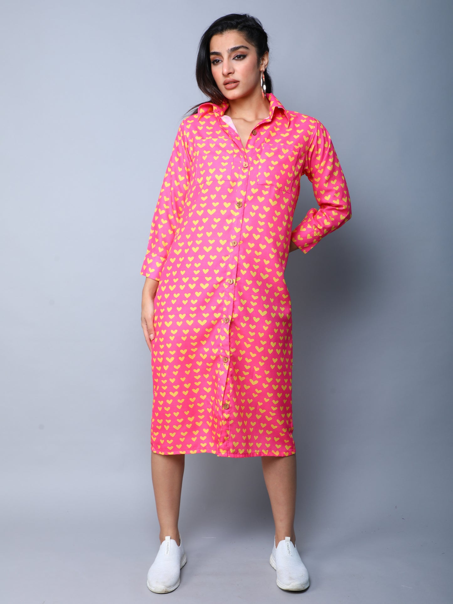 Heart Beat Shirt Dress -Pink