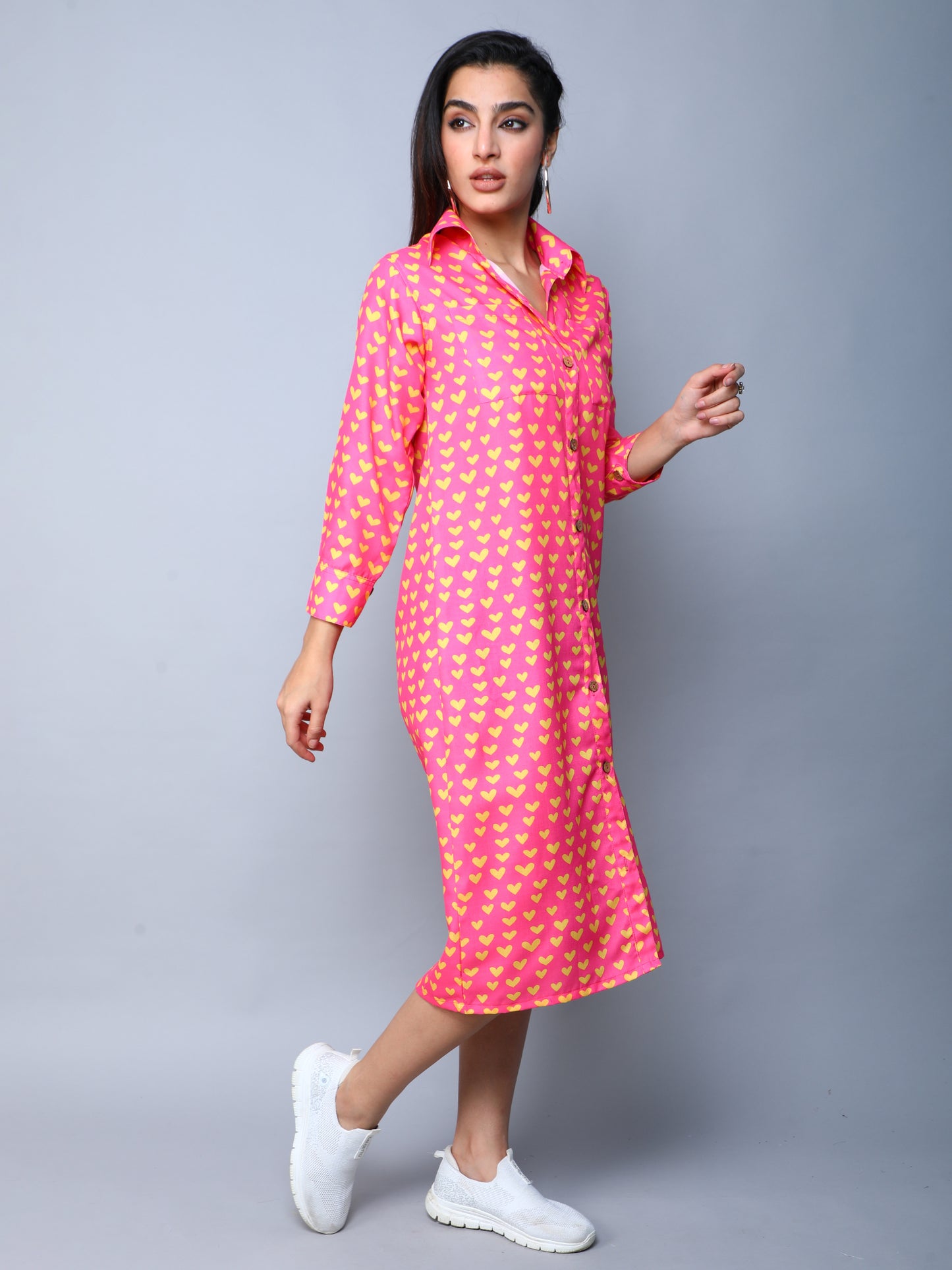 Heart Beat Shirt Dress -Pink