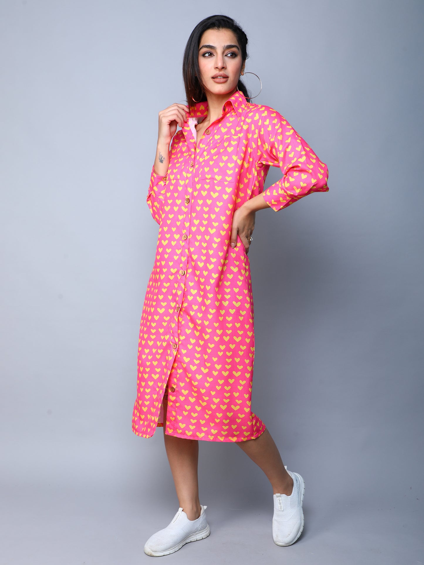 Heart Beat Shirt Dress -Pink
