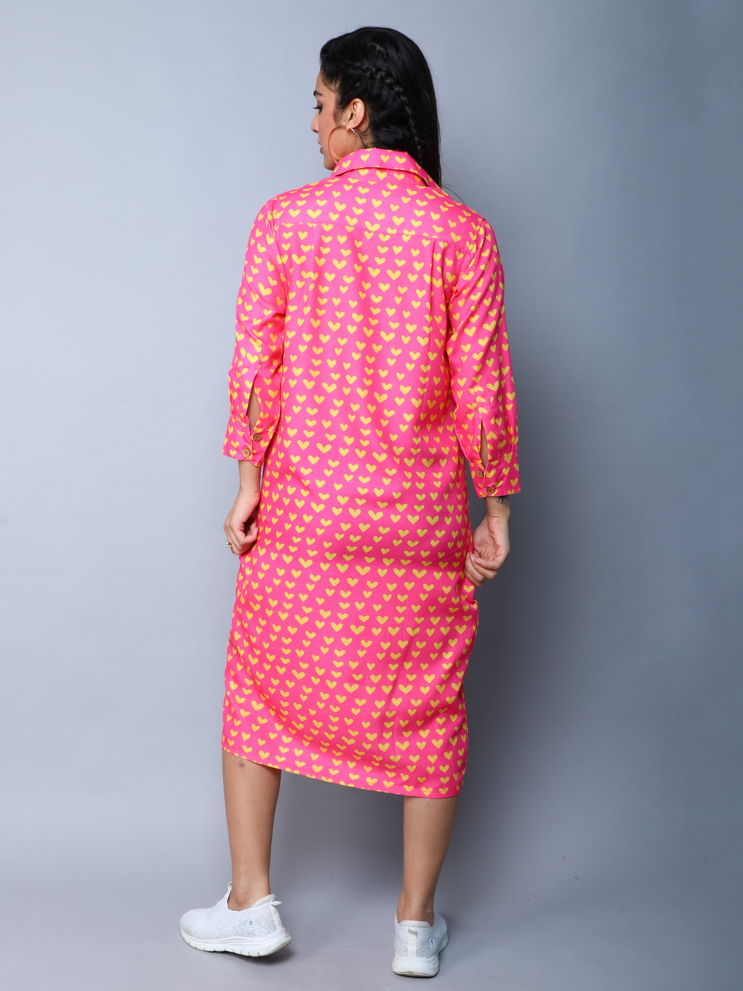 Heart Beat Shirt Dress -Pink