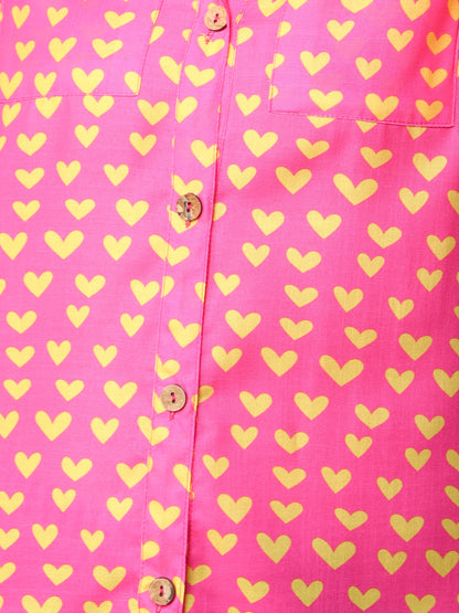 Heart Beat Shirt Dress -Pink