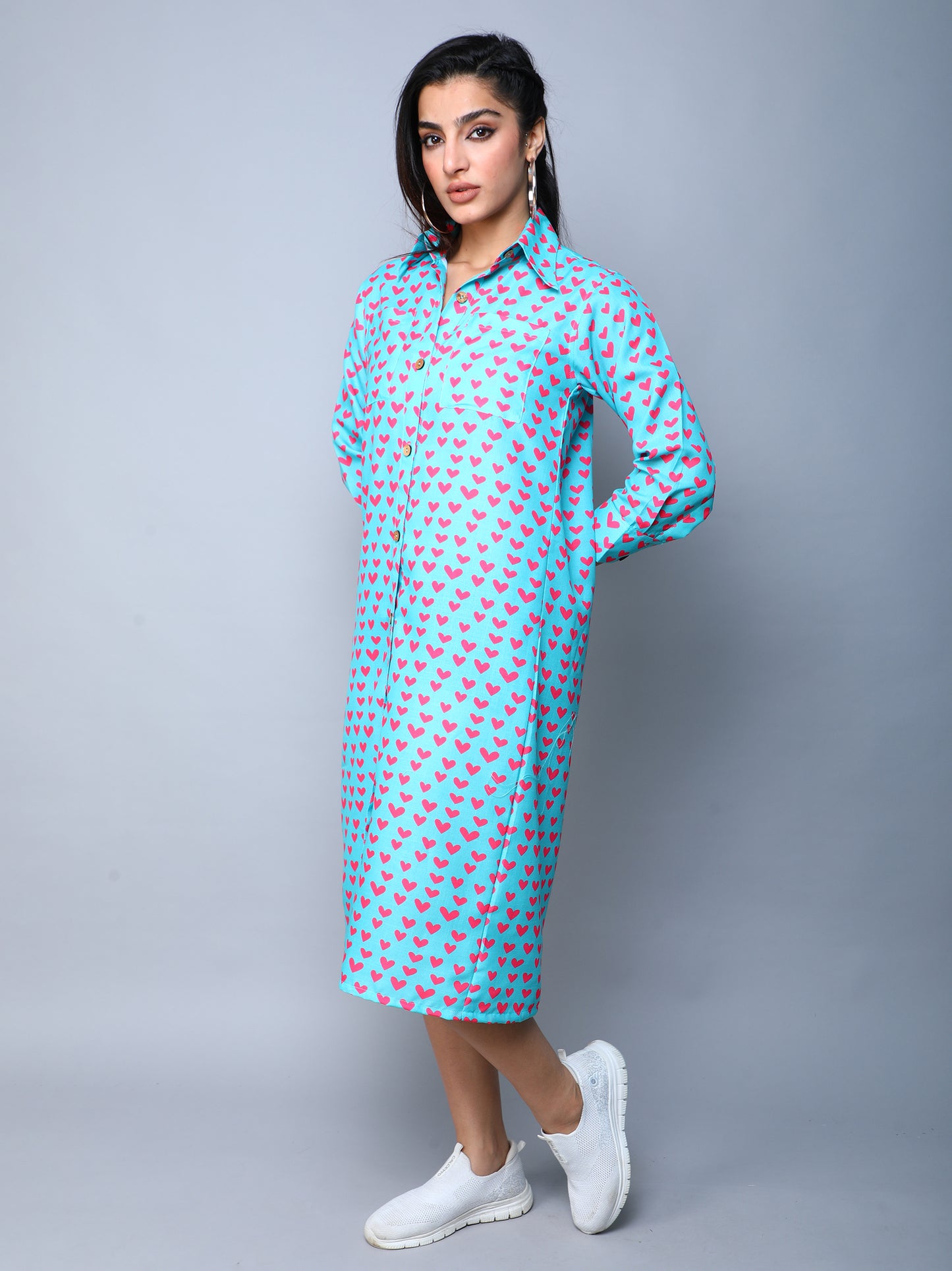 Heart Beat Shirt Dress -Teal